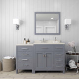 Virtu USA Caroline Parkway 57" Single Bath Vanity with Dazzle White Quartz Top and Round Sink with Brushed Nickel Faucet with Matching Mirror