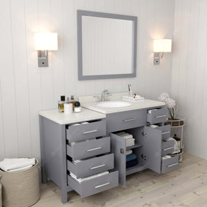 Virtu USA Caroline Parkway 57" Single Bath Vanity with Dazzle White White Quartz Top and Round Sink with Matching Mirror
