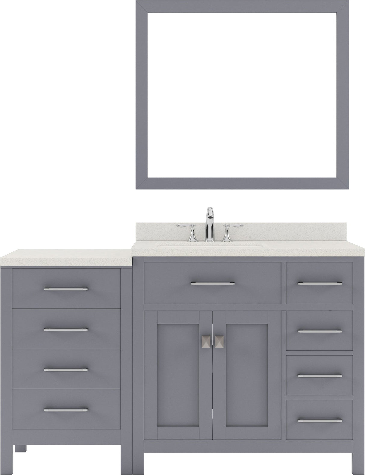 Virtu USA Caroline Parkway 57" Single Bath Vanity with Dazzle White Quartz Top and Round Sink with Brushed Nickel Faucet with Matching Mirror - Luxe Bathroom Vanities