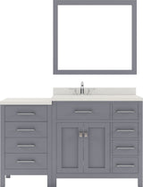 Virtu USA Caroline Parkway 57" Single Bath Vanity with Dazzle White Quartz Top and Round Sink with Brushed Nickel Faucet with Matching Mirror - Luxe Bathroom Vanities