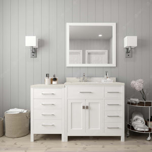 Virtu USA Caroline Parkway 57" Single Bath Vanity with Dazzle White White Quartz Top and Round Sink with Matching Mirror