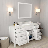 Virtu USA Caroline Parkway 57" Single Bath Vanity with Dazzle White Quartz Top and Round Sink with Brushed Nickel Faucet with Matching Mirror