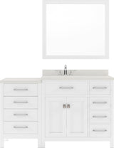 Virtu USA Caroline Parkway 57" Single Bath Vanity with Dazzle White Quartz Top and Round Sink with Brushed Nickel Faucet with Matching Mirror - Luxe Bathroom Vanities