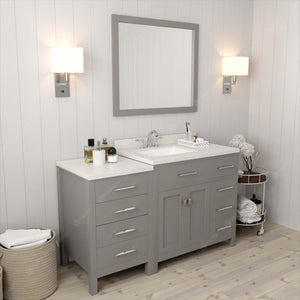Virtu USA Caroline Parkway 57" Single Bath Vanity with Dazzle White Quartz Top and Square Sink with Brushed Nickel Faucet with Matching Mirror