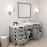 Virtu USA Caroline Parkway 57" Single Bath Vanity with Dazzle White Quartz Top and Square Sink with Matching Mirror