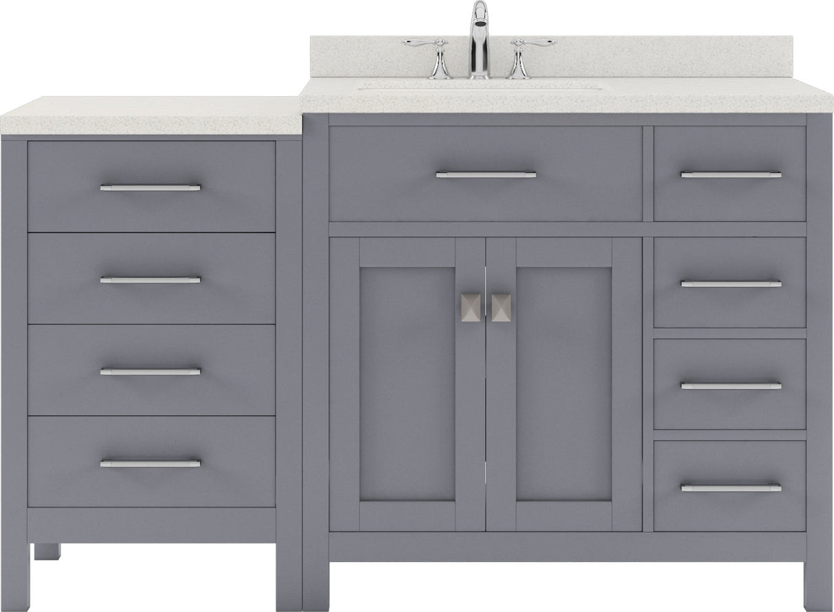 Virtu USA Caroline Parkway 57" Single Bath Vanity with Dazzle White Quartz Top and Square Sink with Brushed Nickel Faucet with Matching Mirror