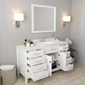 Virtu USA Caroline Parkway 57" Single Bath Vanity with Dazzle White Quartz Top and Square Sink with Brushed Nickel Faucet with Matching Mirror