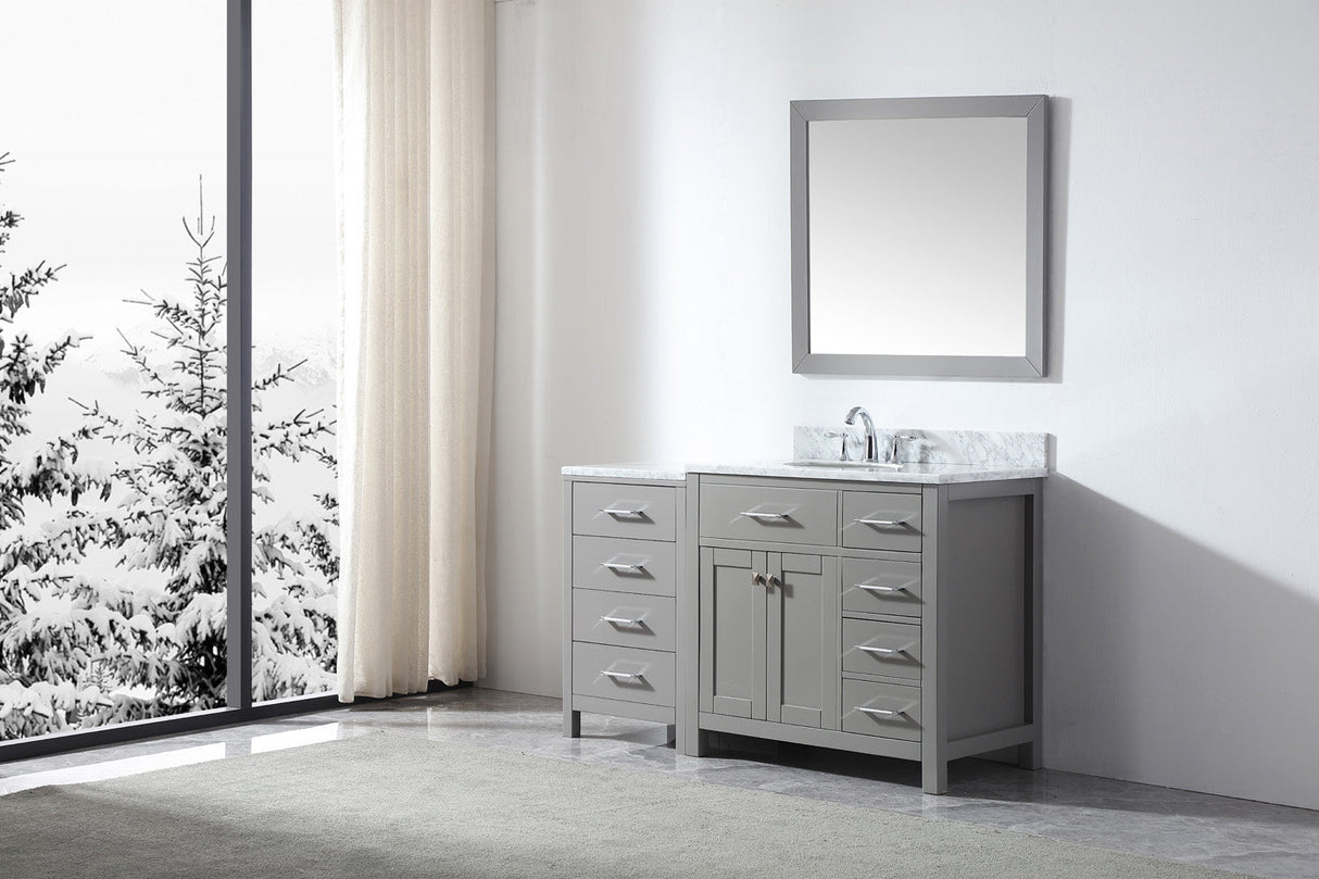 Virtu USA Caroline Parkway 57" Single Bath Vanity with Italian White Marble Top and Round Sink with Brushed Nickel Faucet with Matching Mirror