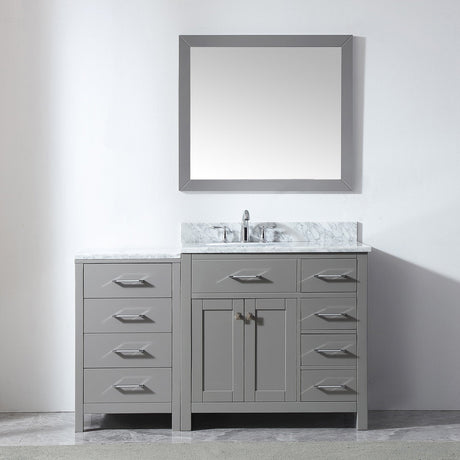 Virtu USA Caroline Parkway 57" Single Bath Vanity with Italian White Marble Top and Round Sink with Matching Mirror