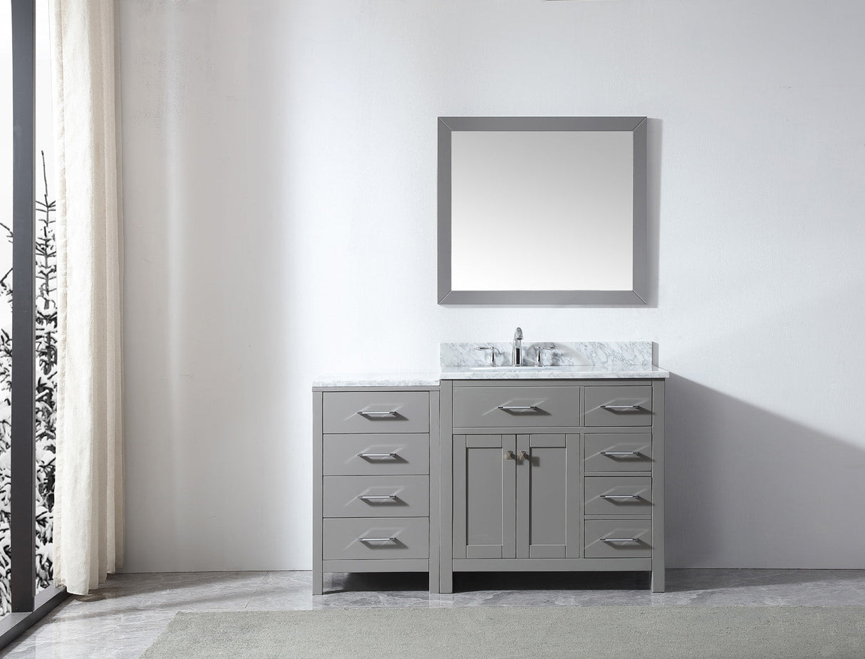 Virtu USA Caroline Parkway 57" Single Bath Vanity with Italian White Marble Top and Round Sink with Matching Mirror