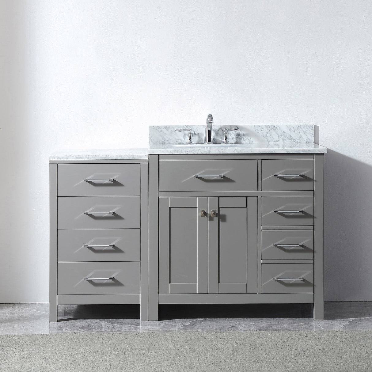 Virtu USA Caroline Parkway 57" Single Bath Vanity with Italian White Marble Top and Round Sink