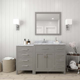 Virtu USA Caroline Parkway 57" Single Bath Vanity with Italian White Marble Top and Round Sink with Polished Chrome Faucet with Matching Mirror