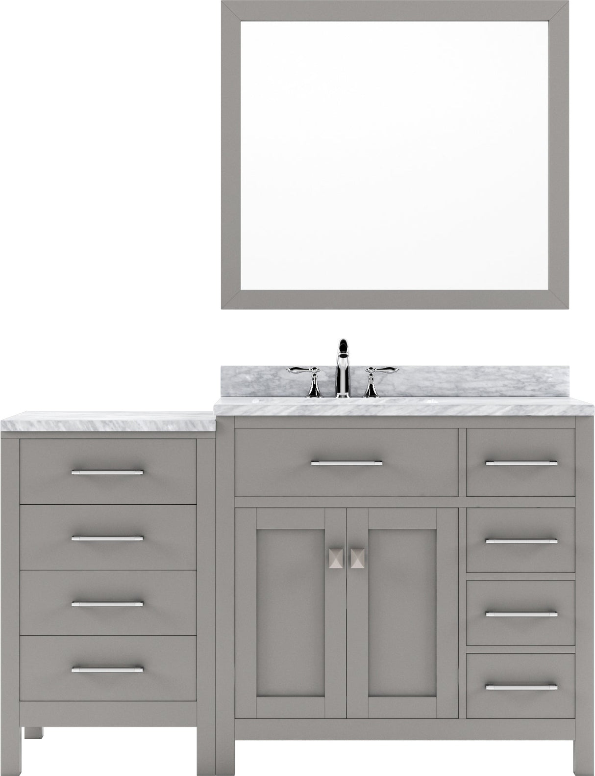 Virtu USA Caroline Parkway 57" Single Bath Vanity in Cashmere Grey with Marble Top and Round Sink with Polished Chrome Faucet and Mirror - Luxe Bathroom Vanities