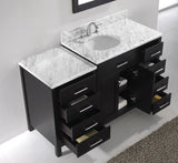 Virtu USA Caroline Parkway 57" Single Bath Vanity with Italian White Marble Top and Round Sink with Brushed Nickel Faucet with Matching Mirror