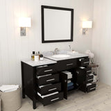 Virtu USA Caroline Parkway 57" Single Bath Vanity with Italian White Marble Top and Round Sink with Polished Chrome Faucet with Matching Mirror