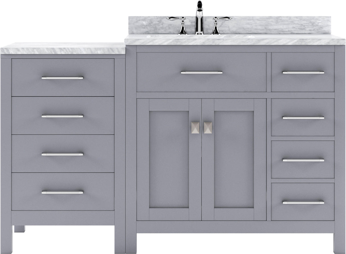 Virtu USA Caroline Parkway 57" Single Bath Vanity with Italian White Marble Top and Round Sink with Polished Chrome Faucet with Matching Mirror