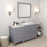 Virtu USA Caroline Parkway 57" Single Bath Vanity with Italian White Marble Top and Round Sink with Matching Mirror