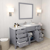 Virtu USA Caroline Parkway 57" Single Bath Vanity with Italian White Marble Top and Round Sink with Matching Mirror