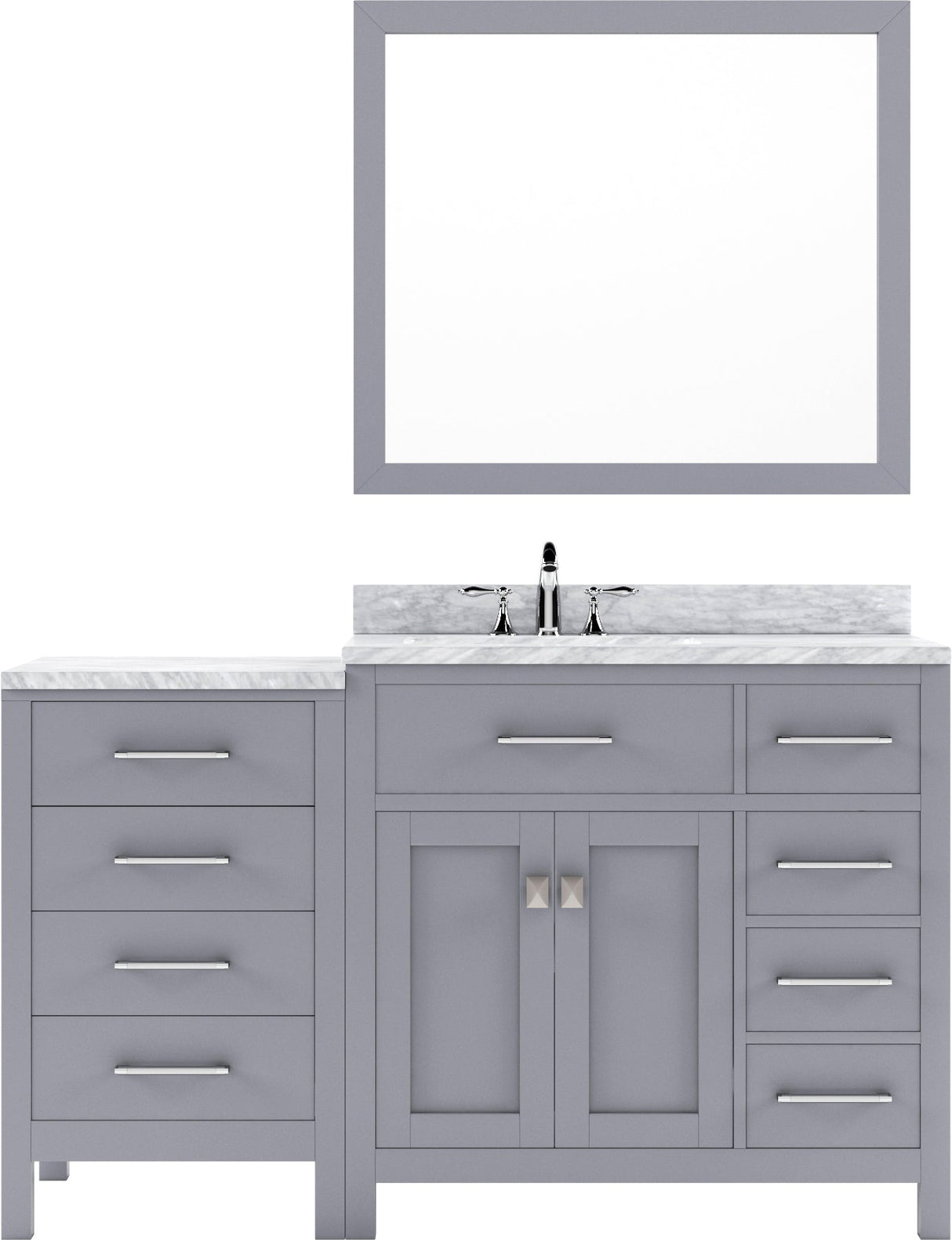 Virtu USA Caroline Parkway 57" Single Bath Vanity with Italian White Marble Top and Round Sink with Matching Mirror - Luxe Bathroom Vanities