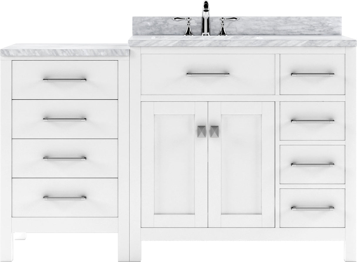 Virtu USA Caroline Parkway 57" Single Bath Vanity with Italian White Marble Top and Round Sink with Matching Mirror