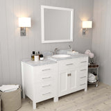 Virtu USA Caroline Parkway 57" Single Bath Vanity with Italian White Marble Top and Round Sink with Polished Chrome Faucet with Matching Mirror