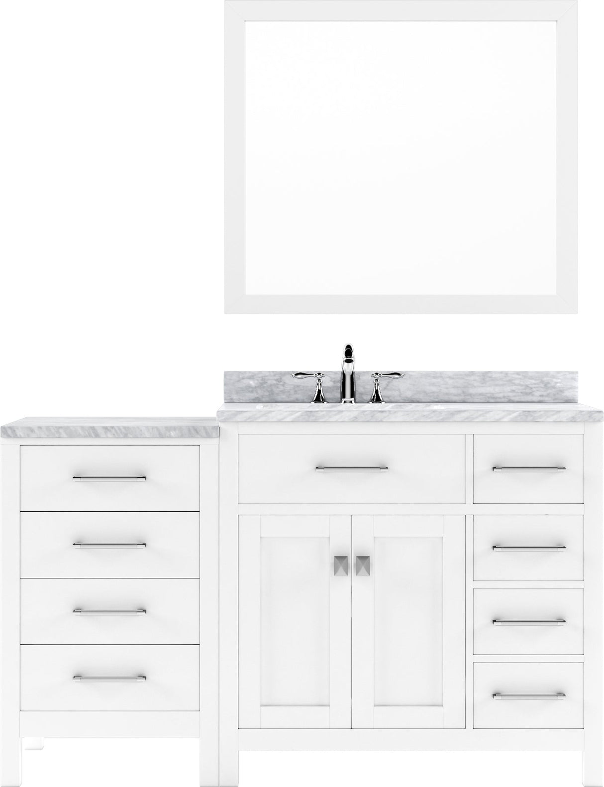 Virtu USA Caroline Parkway 57" Single Bath Vanity with Italian White Marble Top and Round Sink with Matching Mirror - Luxe Bathroom Vanities