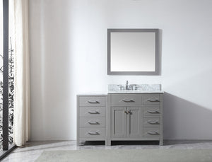 Virtu USA Caroline Parkway 57" Single Bath Vanity with Italian White Marble Top and Square Sink with Polished Chrome Faucet with Matching Mirror