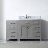 Virtu USA Caroline Parkway 57" Single Bath Vanity in Cashmere Gray with White Marble Top and Square Sink with Polished Chrome Faucet