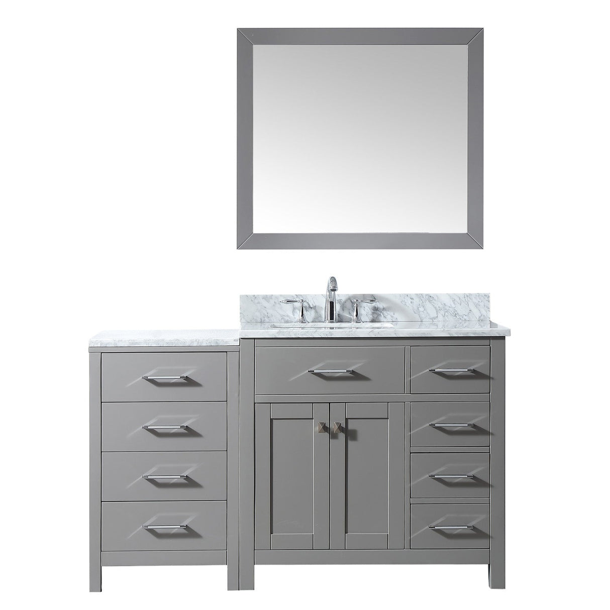 Virtu USA Caroline Parkway 57" Single Bath Vanity with Marble Top and Square Sink with Polished Chrome Faucet and Mirror - Luxe Bathroom Vanities Luxury Bathroom Fixtures Bathroom Furniture