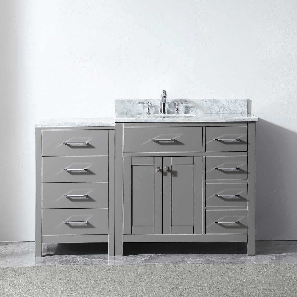 Virtu USA Caroline Parkway 57" Single Bath Vanity with Italian White Marble Top and Square Sink