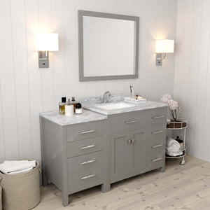 Virtu USA Caroline Parkway 57" Single Bath Vanity with Italian White Marble Top and Square Sink with Matching Mirror