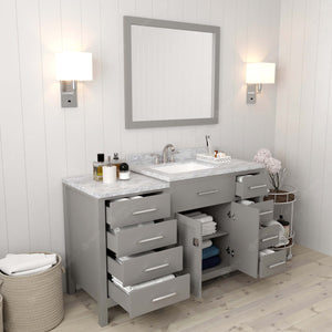 Virtu USA Caroline Parkway 57" Single Bath Vanity with Italian White Marble Top and Square Sink with Matching Mirror