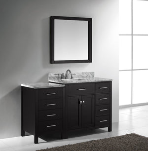Virtu USA Caroline Parkway 57" Single Bath Vanity with Italian White Marble Top and Square Sink with Matching Mirror