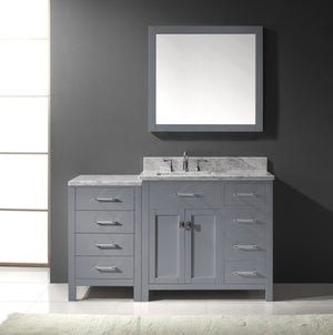 Virtu USA Caroline Parkway 57" Single Bath Vanity with Italian White Marble Top and Square Sink with Matching Mirror
