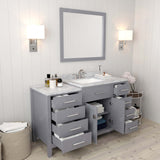 Virtu USA Caroline Parkway 57" Single Bath Vanity with Italian White Marble Top and Square Sink with Polished Chrome Faucet with Matching Mirror