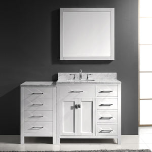 Virtu USA Caroline Parkway 57" Single Bath Vanity with Italian White Marble Top and Square Sink with Matching Mirror