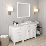 Virtu USA Caroline Parkway 57" Single Bath Vanity with Italian White Marble Top and Square Sink with Polished Chrome Faucet with Matching Mirror