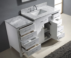 Virtu USA Caroline Parkway 57" Single Bath Vanity with Italian White Marble Top and Square Sink with Matching Mirror