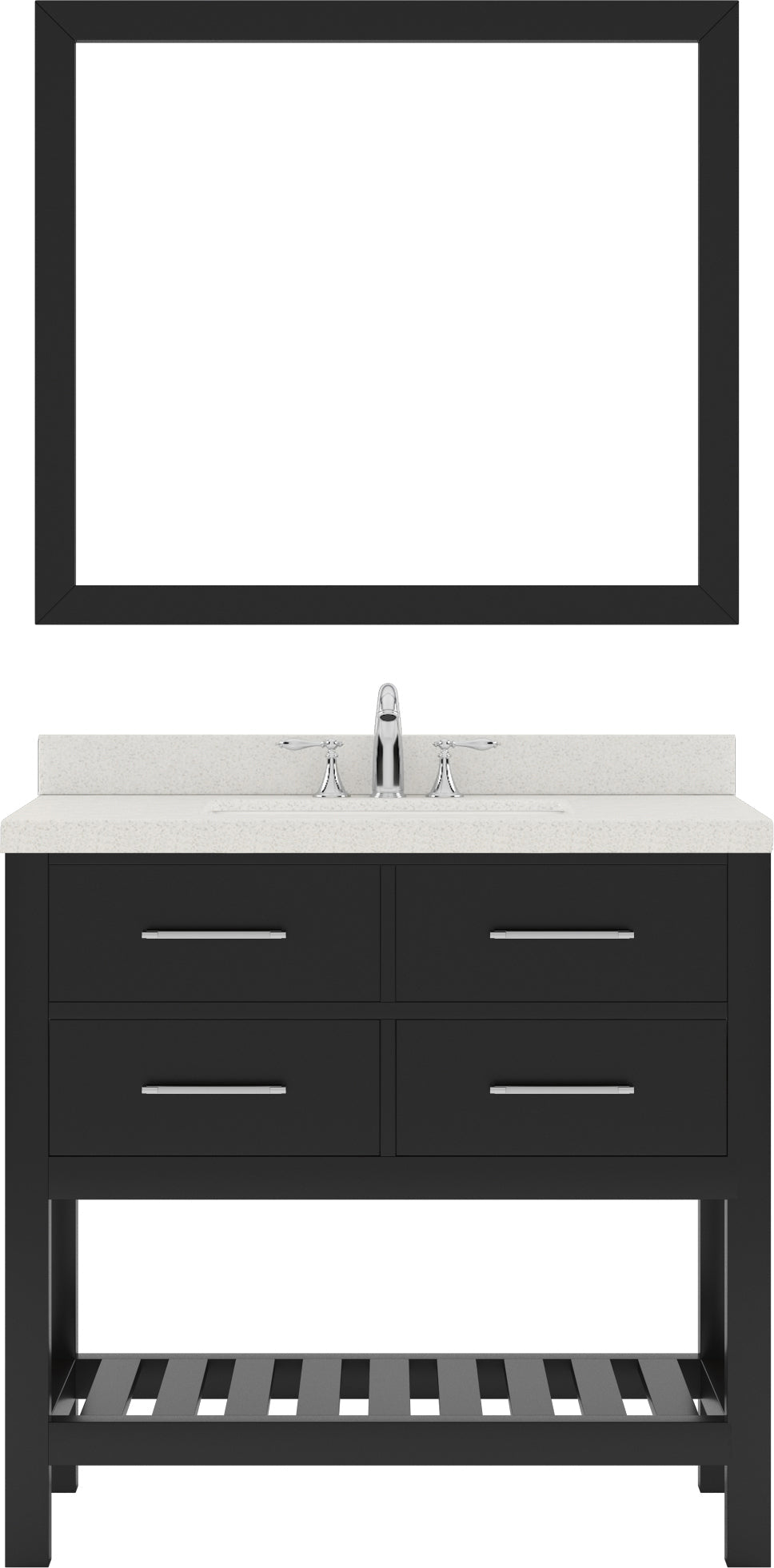 Virtu USA Caroline Estate 36" Single Bath Vanity with Dazzle White Quartz Top and Round Sink with Polished Chrome Faucet with Matching Mirrors - Luxe Bathroom Vanities