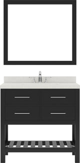 Virtu USA Caroline Estate 36" Single Bath Vanity with Dazzle White Quartz Top and Round Sink with Polished Chrome Faucet with Matching Mirrors - Luxe Bathroom Vanities