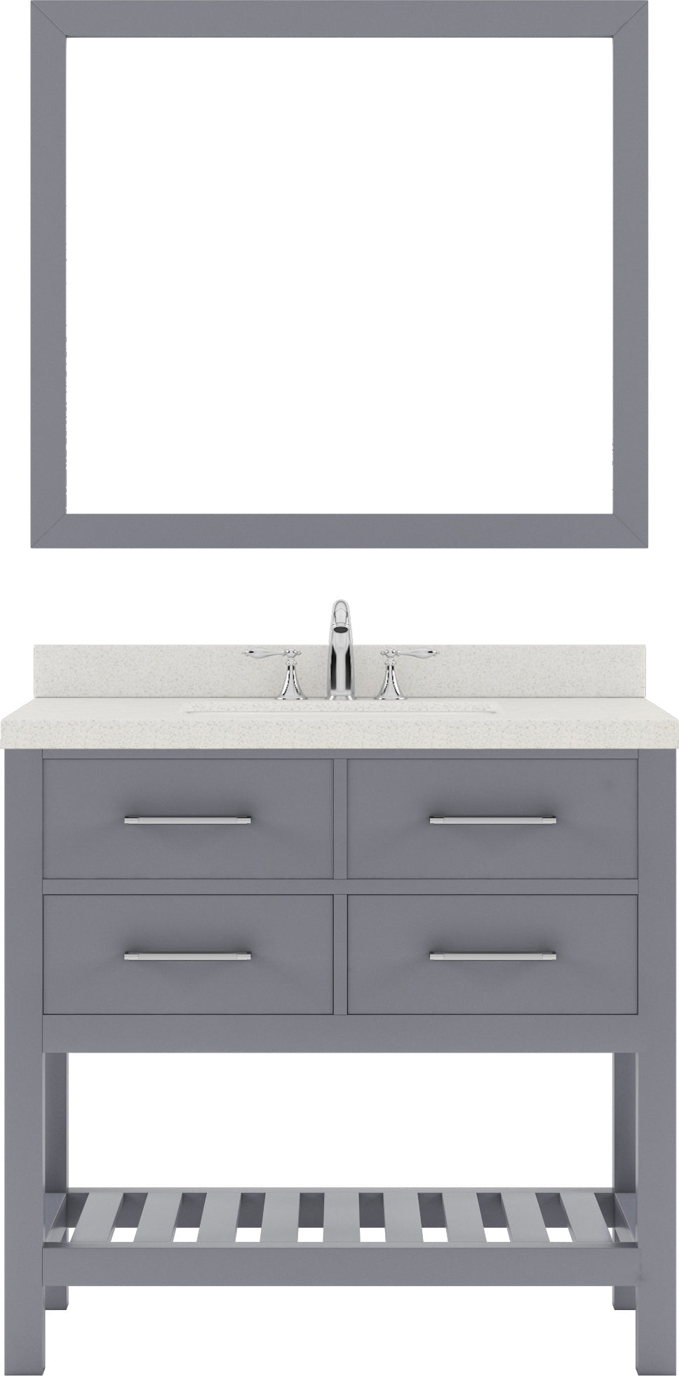 Virtu USA Caroline Estate 36" Single Bath Vanity with Dazzle White Quartz Top and Round Sink with Polished Chrome Faucet with Matching Mirrors - Luxe Bathroom Vanities