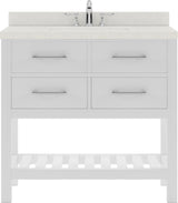 Virtu USA Caroline Estate 36" Single Bath Vanity with Dazzle White Quartz Top and Round Sink with Polished Chrome Faucet with Matching Mirrors