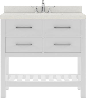Virtu USA Caroline Estate 36" Single Bath Vanity with Dazzle White Quartz Top and Round Sink with Polished Chrome Faucet with Matching Mirrors