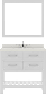 Virtu USA Caroline Estate 36" Single Bath Vanity with Dazzle White Quartz Top and Round Sink with Polished Chrome Faucet with Matching Mirrors - Luxe Bathroom Vanities