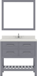 Virtu USA Caroline Estate 36" Single Bath Vanity with Dazzle White Quartz Top and Square Sink with Brushed Nickel Faucet with Matching Mirrors - Luxe Bathroom Vanities