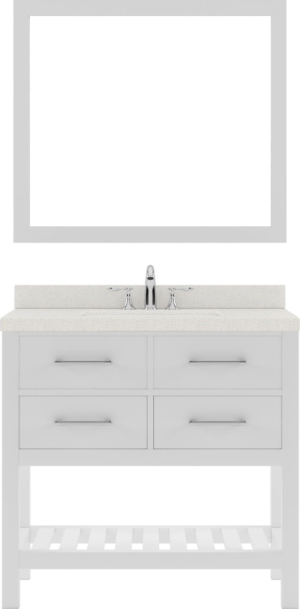 Virtu USA Caroline Estate 36" Single Bath Vanity with Dazzle White Quartz Top and Square Sink with Polished Chrome Faucet with Matching Mirrors - Luxe Bathroom Vanities