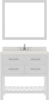 Virtu USA Caroline Estate 36" Single Bath Vanity with Dazzle White Quartz Top and Square Sink with Polished Chrome Faucet with Matching Mirrors - Luxe Bathroom Vanities