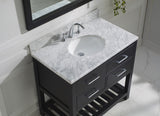 Virtu USA Caroline Estate 36" Single Bath Vanity with White Marble Top and Round Sink with Brushed Nickel Faucet with Matching Mirrors