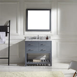 Virtu USA Caroline Estate 36" Single Bath Vanity with White Marble Top and Round Sink with Brushed Nickel Faucet with Matching Mirrors