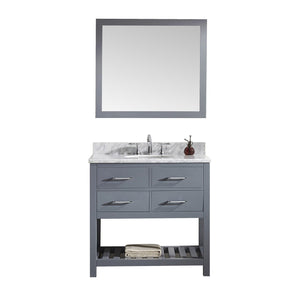 Virtu USA Caroline Estate 36" Single Bath Vanity with Marble Top and Round Sink with Mirror - Luxe Bathroom Vanities Luxury Bathroom Fixtures Bathroom Furniture